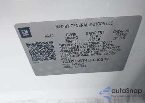 2020 Chevrolet Malibu Fwd Lt z USA, uszkodzony, nr VIN 1G1ZD5ST4LF030242